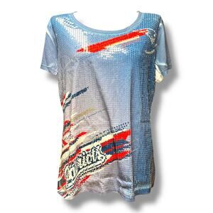 New England Patriots Short Sleeve Sequin Top Red White Blue XXL